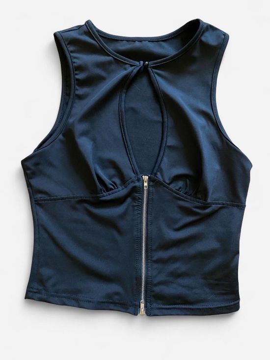 SHEIN Tops - Black Sleeveless Key Hole Zip-Front Crop Top